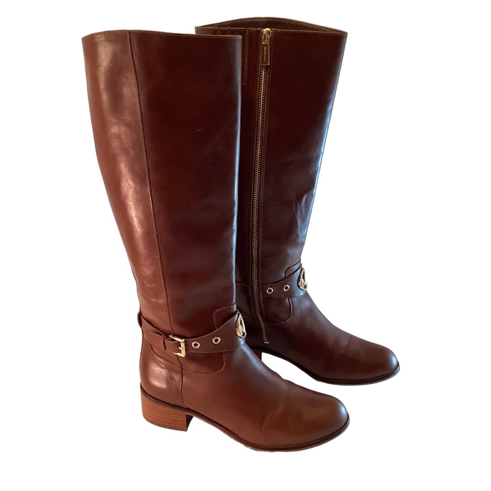 Michael Kors Knee High Boots High Riding Boot Zip Camel Tan Leather Women's 7M - Picture 2 of 12